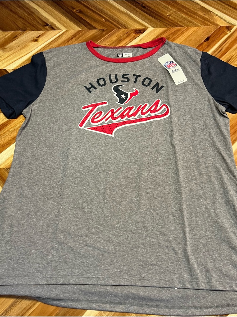 Team Apparel Houston Texans Gray Tee with Red Trim & Navy Sleeves